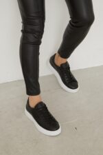 ANGELA Black and White Leather Women's Sneaker - Image 3