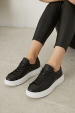ANGELA Black and White Leather Women's Sneaker - Image 4
