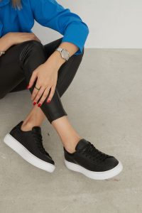 ANGELA Black and White Leather Women's Sneaker