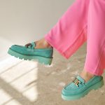 NICOLE Mint Green Suede Leather Women's Loafer