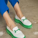 VANA White Green Leather Women's Loafer