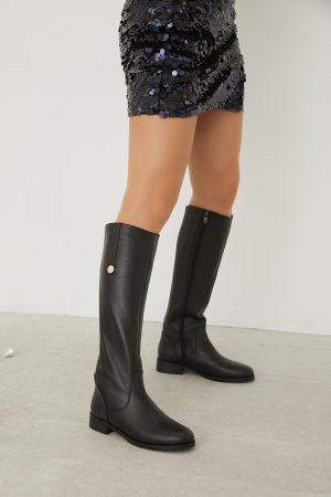 GESA Black Leather Women's High Boots