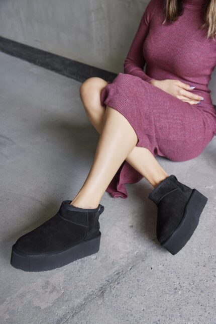 ALDA Black Suede Leather Women's Boot