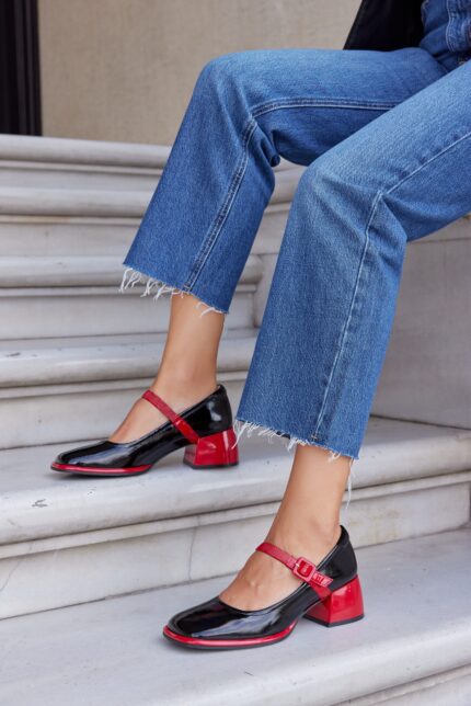 MARGO Black And Red Leather Women's Heeled Shoes