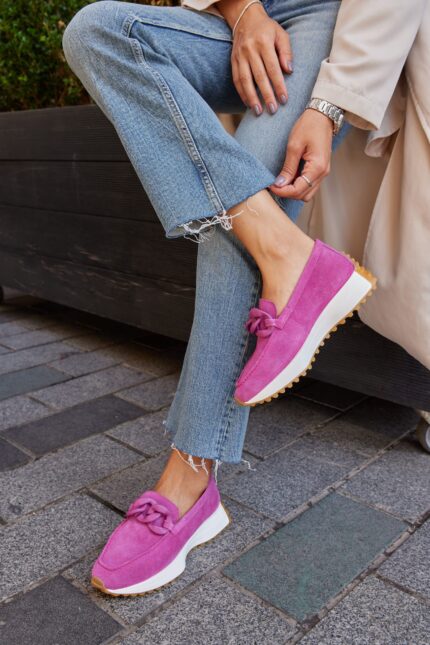 DASARA Pink Leather Women's Loafer