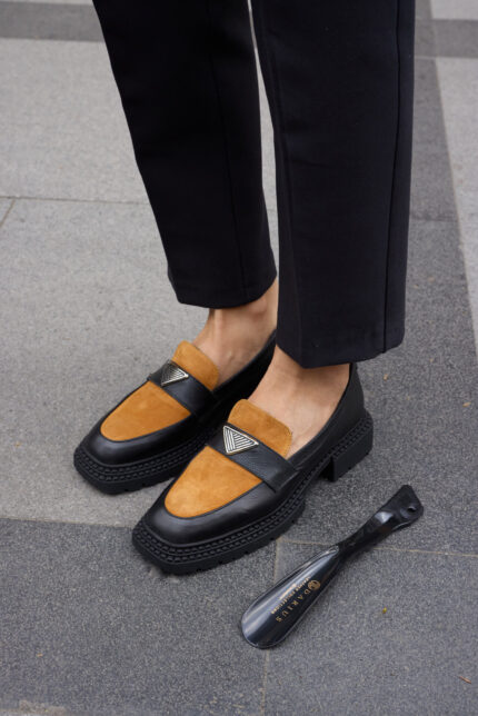DARIA Black And Brown Leather Women's Loafers