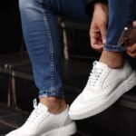 ARES White Leather Men's Casual Shoes