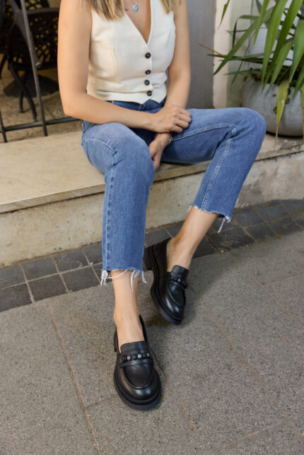 VALERIA Black Leather Women's Loafer