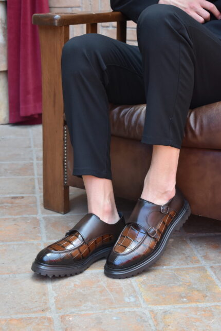 EVAN Brown Croco Leather Men's Classic Shoes