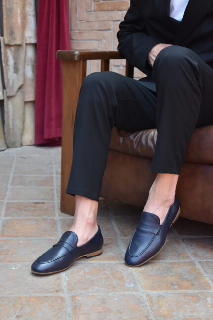 PAULO Blue Leather Men's Classic Shoes