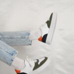 Andres White And Green Leather Men's Sneakers
