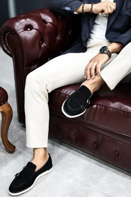 NATE Black Suede Leather Men's Casual Shoes