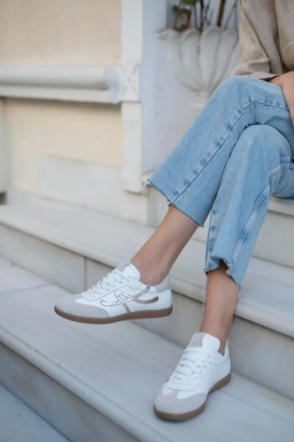 WARDA White and Gold Leather Women's Sneaker