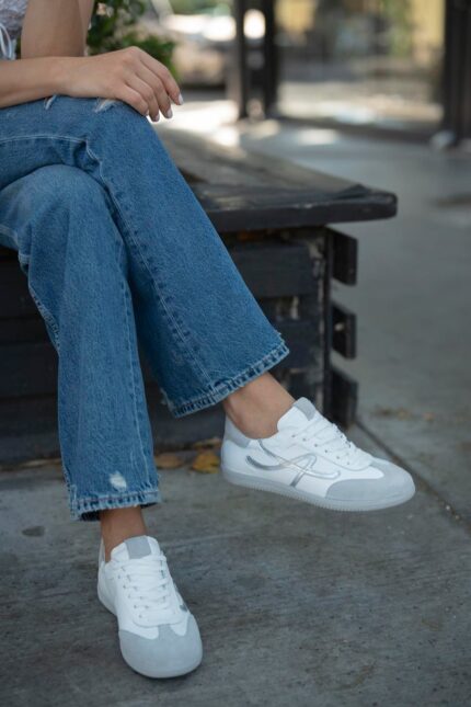 WARDA White and Silver Leather Women's Sneaker