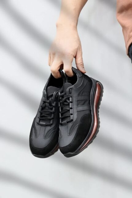 RED Black Leather Men's Sneakers