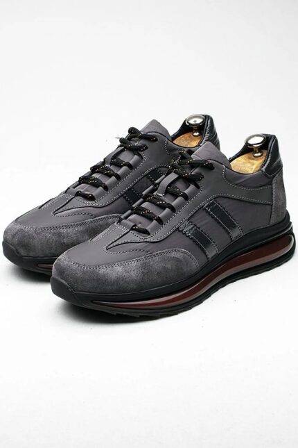RED Gray Leather Men's Sneakers