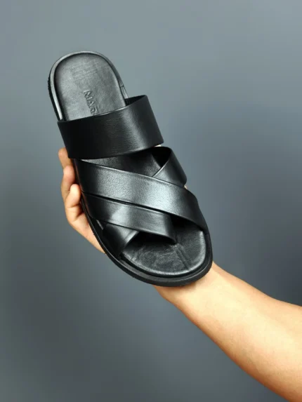 DANE Black Leather Men's Slide