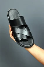 DANE Black Leather Men's Slide