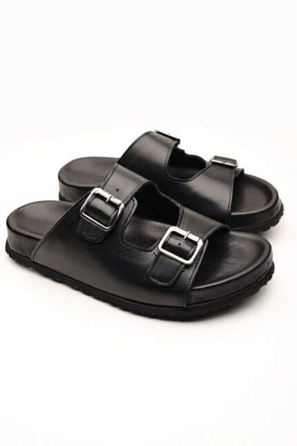 JOEL Black Leather Men's Slide