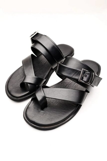TREV Black Leather Men's Slide