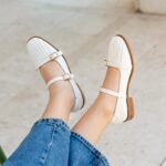 ANABEL White Leather Women's Ballerina