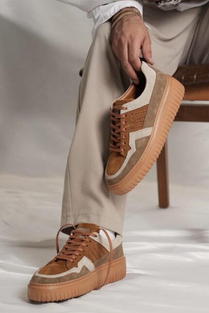 RENE Brown Leather Men's Sneakers