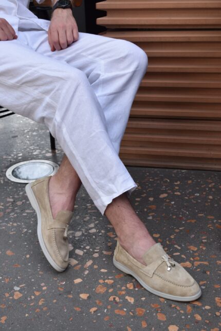LEOR Beige Leather Men's Loafers