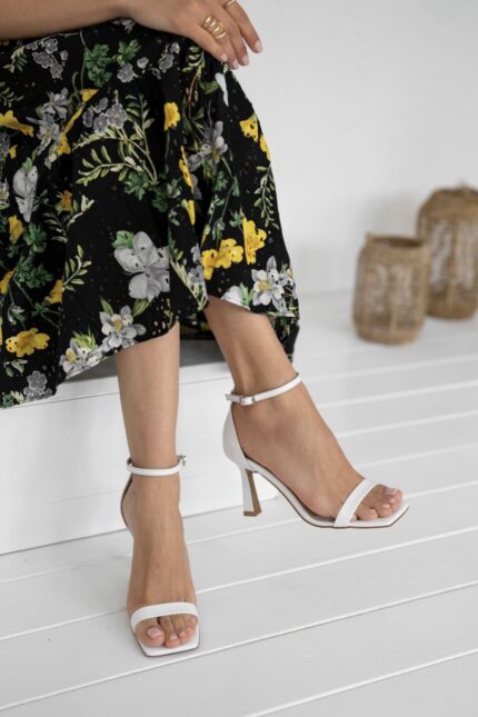 ARTEMIS White Leather Women's Heeled Sandal