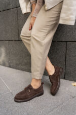 AVELINE Brown Suede Leather Women's Loafer