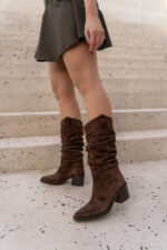 BRIELLE Brown Suede Leather Women's High Boots - Image 5