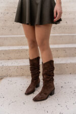 BRIELLE Brown Suede Leather Women's High Boots - Image 2