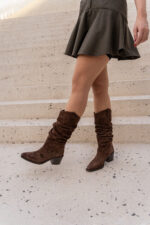 BRIELLE Brown Suede Leather Women's High Boots - Image 4