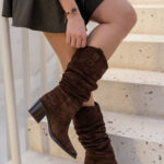 BRIELLE Brown Suede Leather Women's High Boots