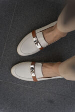 AMELIE Beige Leather Women's Loafer - Image 3