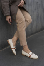 AMELIE Beige Leather Women's Loafer - Image 4