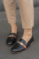 AMELIE Black and brown  Leather Women's Loafer - Image 2