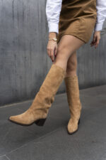 AUTUMN Beige Suede Leather Women's High Boots - Image 5