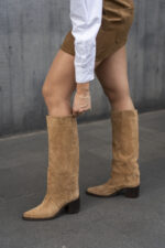 AUTUMN Beige Suede Leather Women's High Boots - Image 2