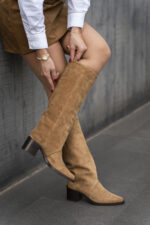 AUTUMN Beige Suede Leather Women's High Boots - Image 4