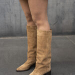 AUTUMN Beige Suede Leather Women's High Boots