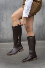 SHEILA Brown Leather Women's High Boots - Image 2