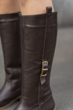SHEILA Brown Leather Women's High Boots - Image 4