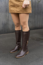 SHEILA Brown Leather Women's High Boots - Image 3