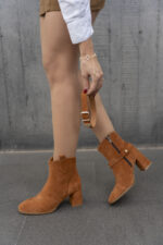 SIERRA Tan Suede Leather Women's Heeled Boot - Image 6