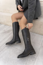 SHEILA Black Leather Women's High Boots - Image 3