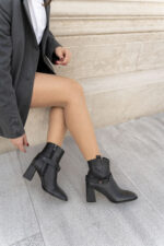 SIERRA Black Leather Women's Heeled Boot - Image 2