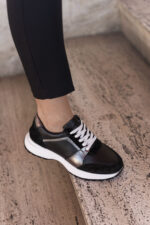 ARISA Black Leather Women's Sneaker - Image 3
