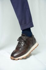 ELIO Brown Leather Men's Sneakers - Image 3