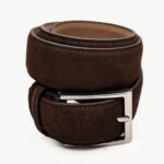 LION Coffee Brown Suede Leather Men's Belt