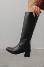 RINA Black Leather Women's High Boots - Image 3